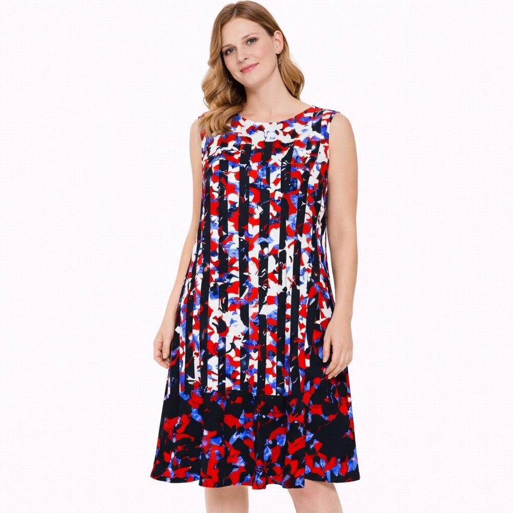 Floral scoop neck sleeveless multi-colors Dress S: XL